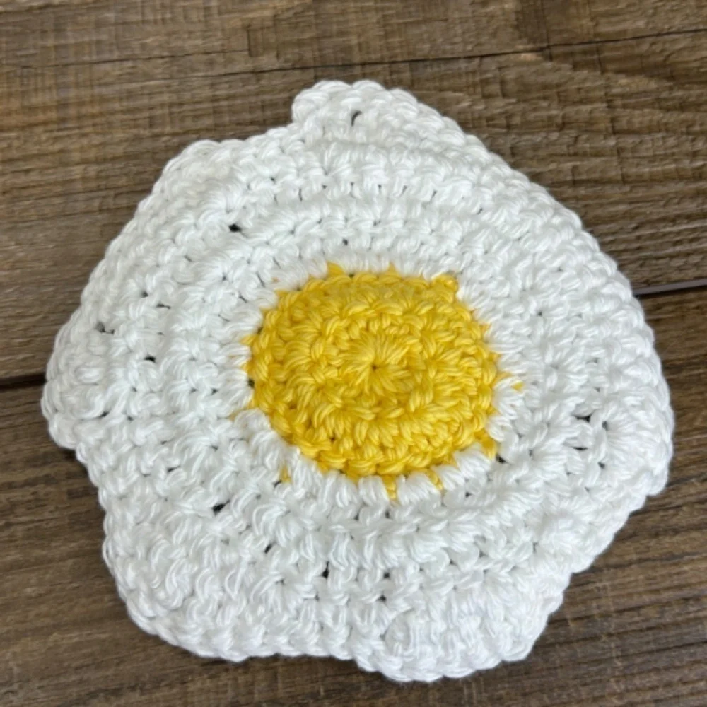 Coasters Sunny Side Up Fried Egg Cup Mug Set of 4‎ Handcrafted Crochet Cotton